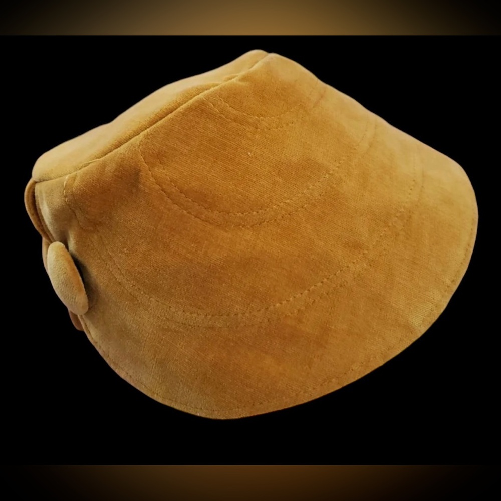 Vintage 1950s Cloche Hat Gold Velvet Unique Button Accents Adjustable
